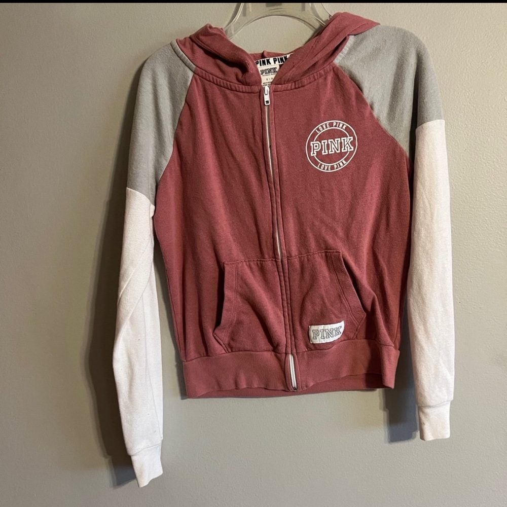 Victoria's Secret Pink and Gray Zip-Up Hoodie